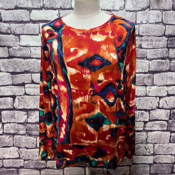 Chico's Multicolored Round Neck Long Sleeve Top Size XL - Picture 1 of 8